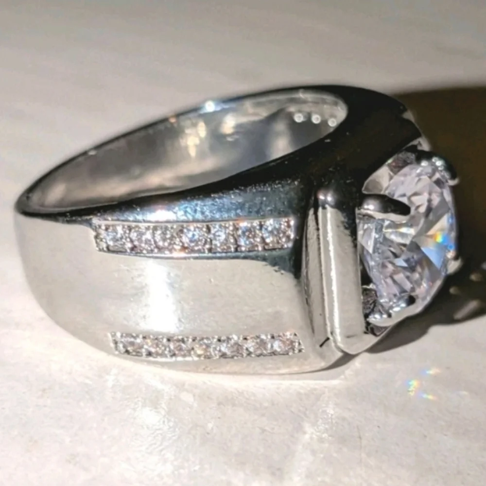 Mens Silver Ring with Large Square Gemstone Sz 8